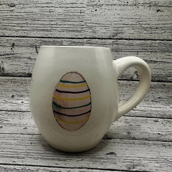 Rae Dunn Easter Egg Shaped Coffee Mug - Happy Easter - Purple - Striped Egg​​​ - Picture 2 of 7